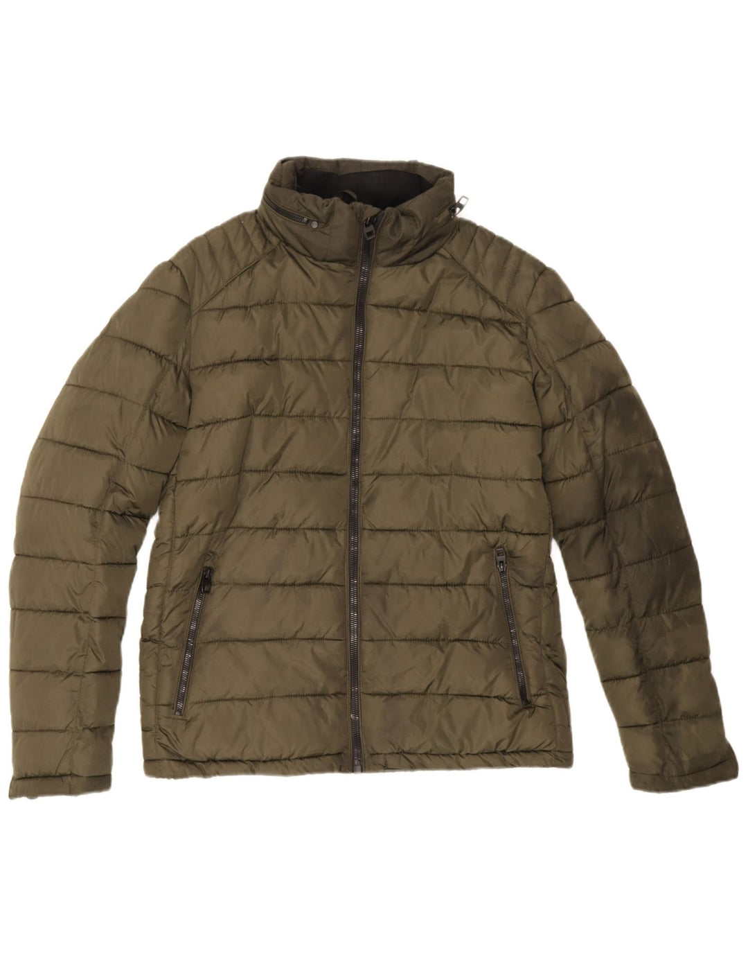 Zara Herren-Jacke mit Kapuze, gepolstert, UK 40, Größe L, Khaki, Polyester