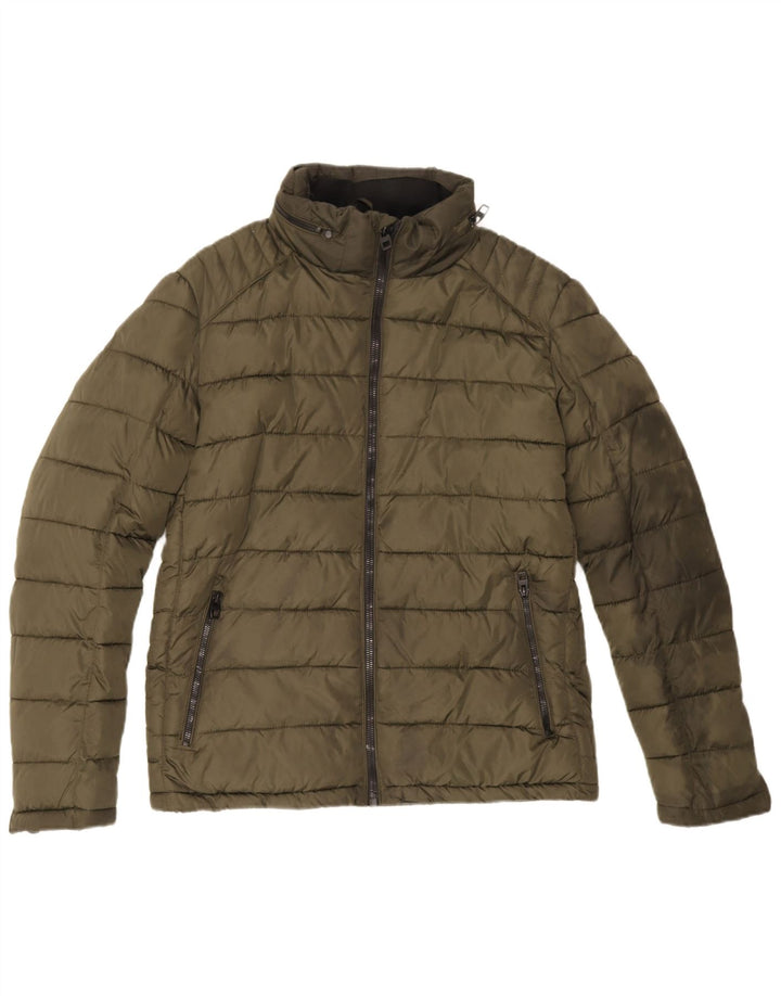 Zara Herren-Jacke mit Kapuze, gepolstert, UK 40, Größe L, Khaki, Polyester