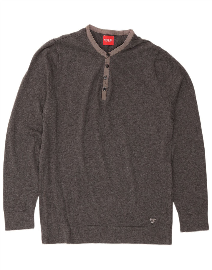 GUESS Herren-Pullover mit Rundhalsausschnitt, groß, graue Baumwolle