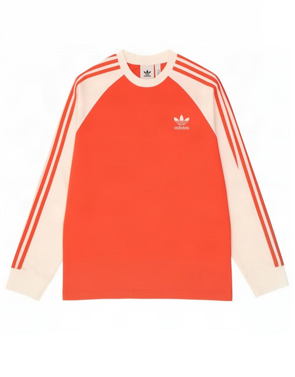 Adidas Herren-Oberteil aus langärmliger mittelroter Colourblock-Baumwolle