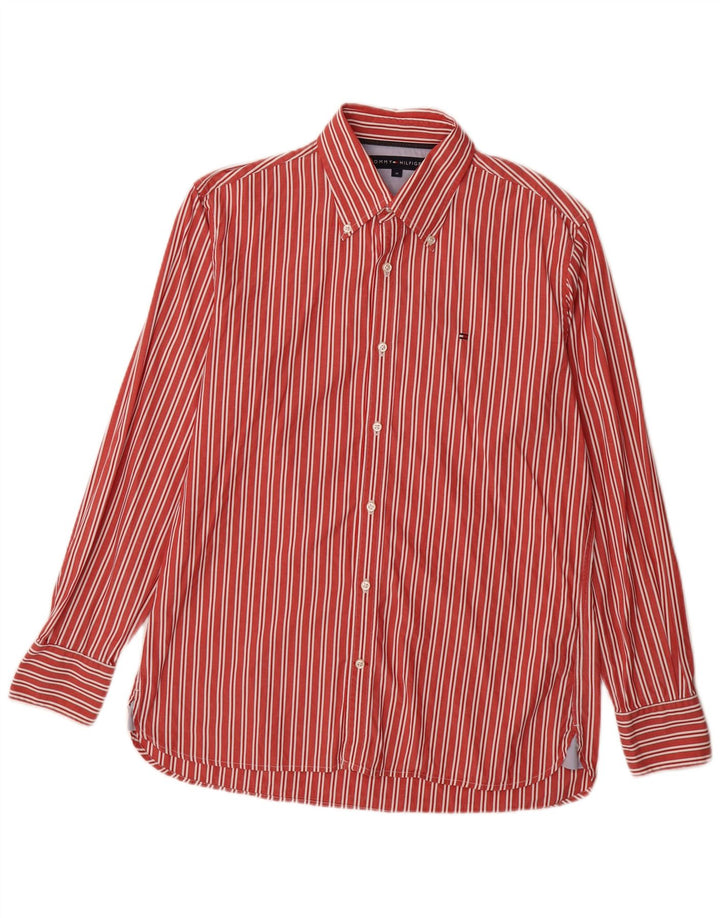 Tommy Hilfiger Herrenhemd aus mittelroter, gestreifter Baumwolle