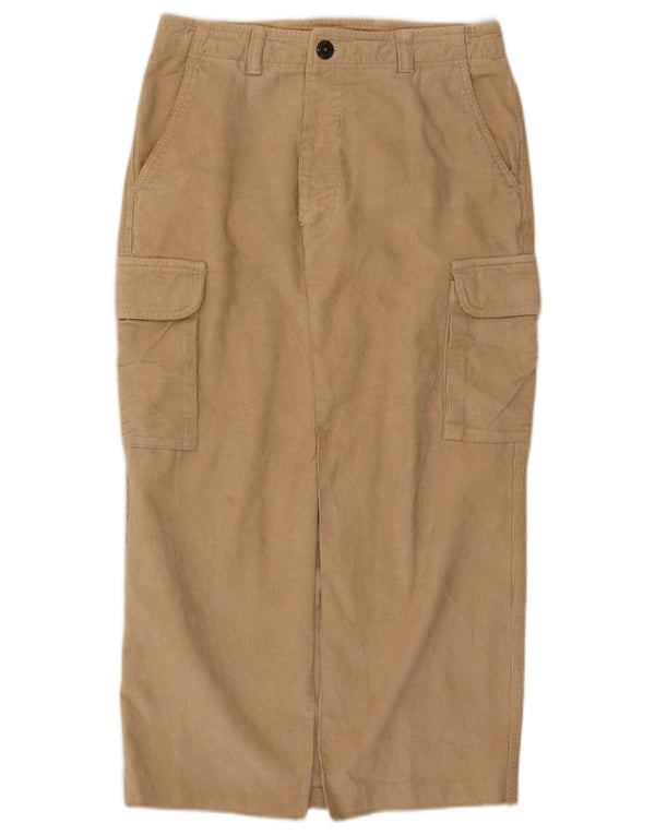Zara Damen Cord-Cargorock EU 42 Large W32 Beige Baumwolle