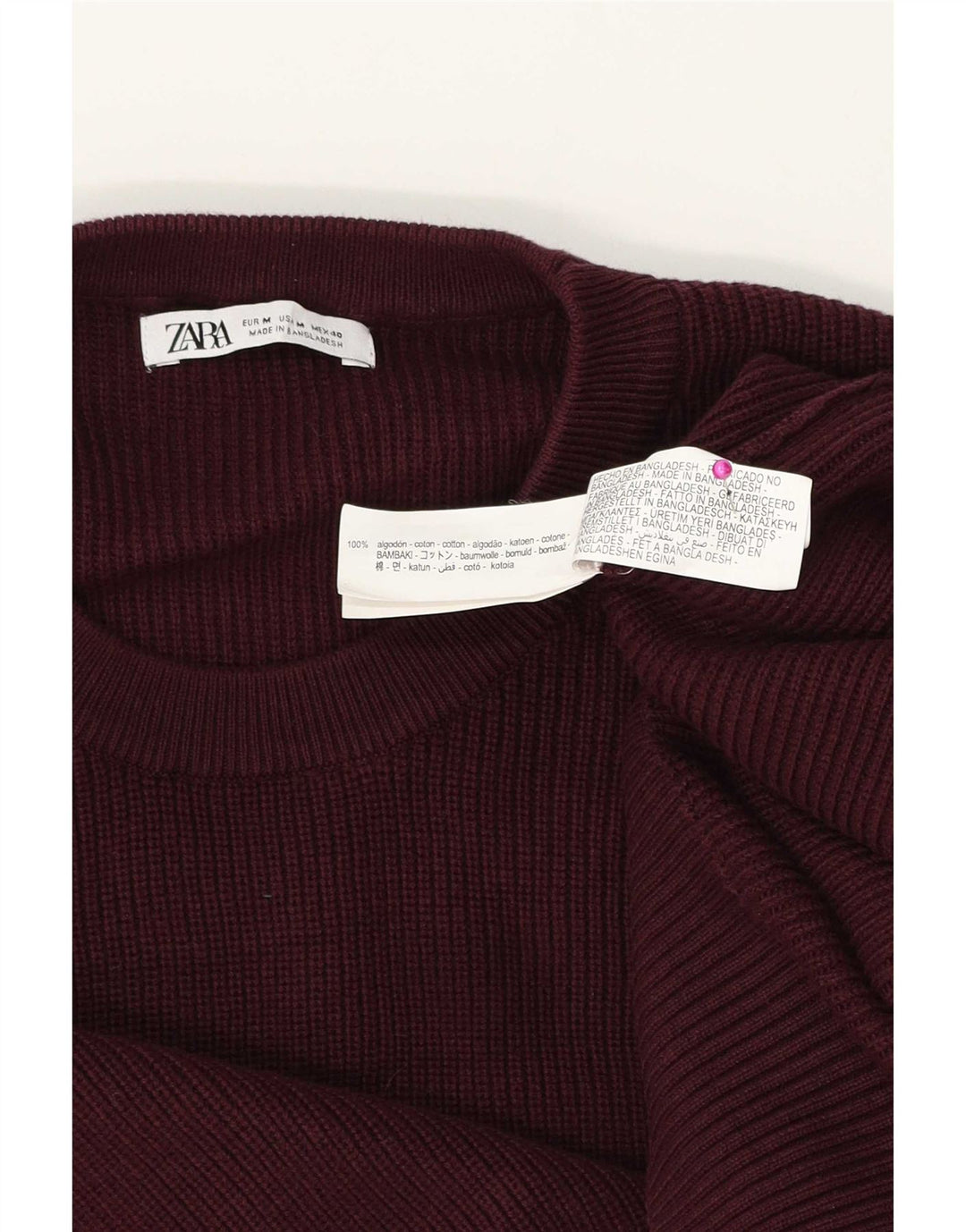 Zara Herren-Pullover mit Rundhalsausschnitt, mittelgroße burgunderfarbene Baumwolle
