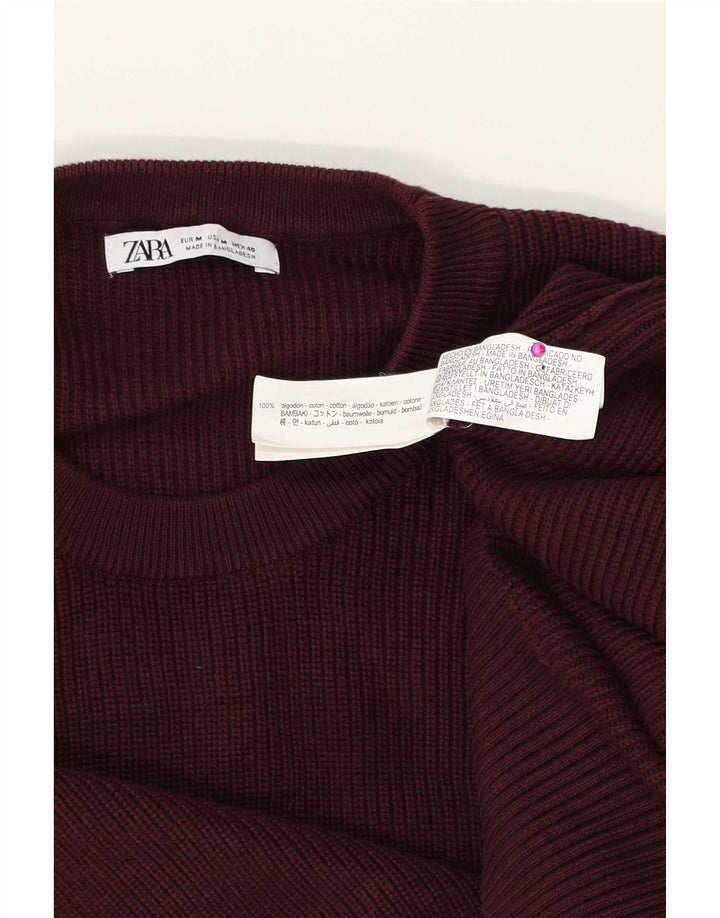 Zara Herren-Pullover mit Rundhalsausschnitt, mittelgroße burgunderfarbene Baumwolle