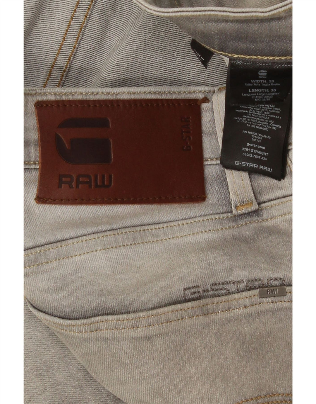 G-Star Herren Straight Jeans W28 L26 Graue Baumwolle