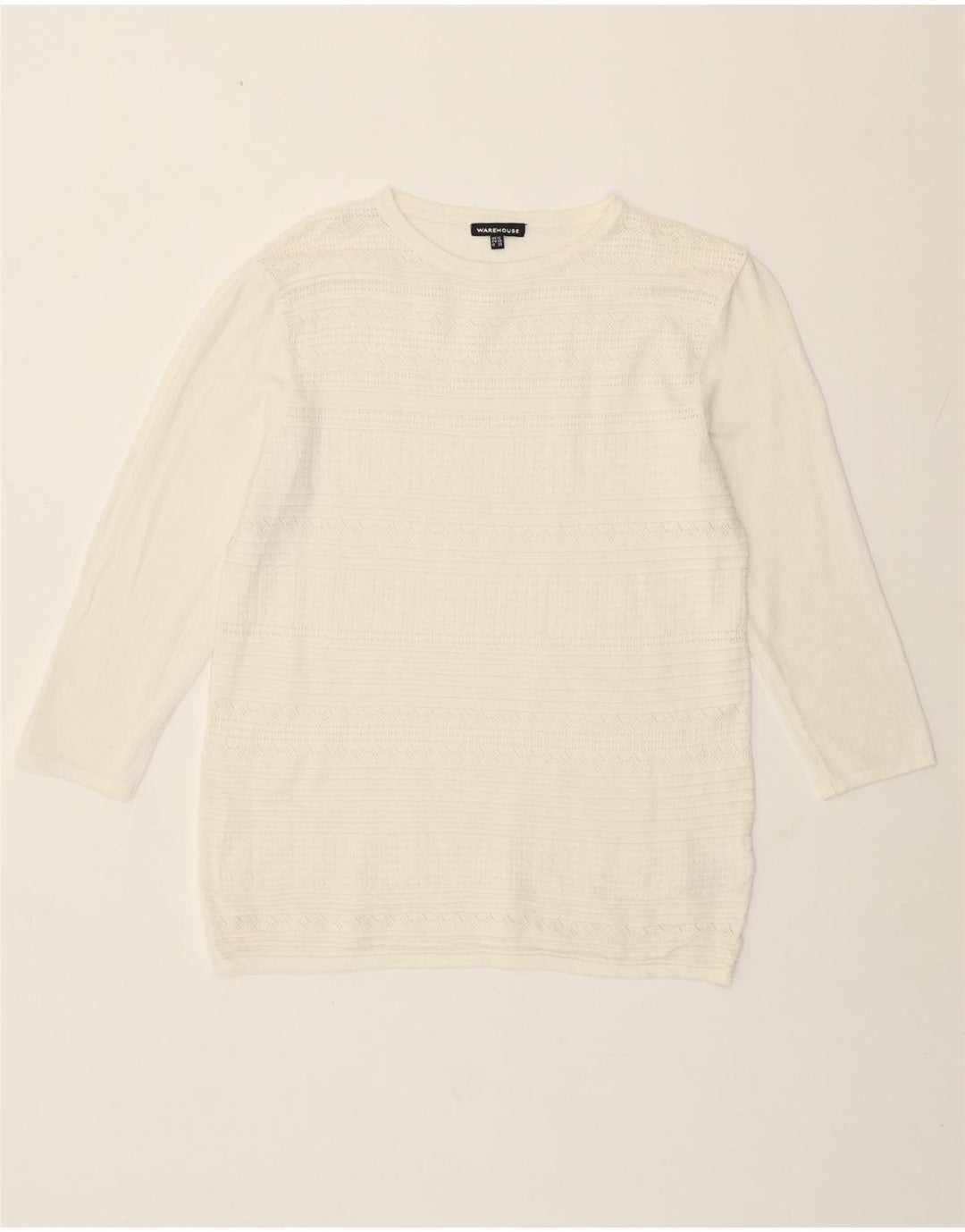 Warehouse Damen-Pullover mit Rundhalsausschnitt, Gr. 12, mittlere, cremefarbene Viskose