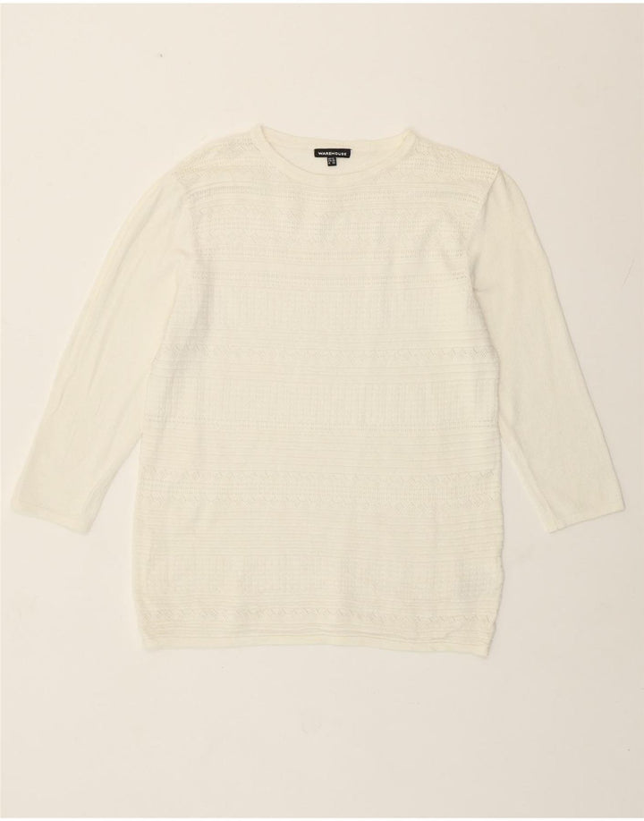 Warehouse Damen-Pullover mit Rundhalsausschnitt, Gr. 12, mittlere, cremefarbene Viskose