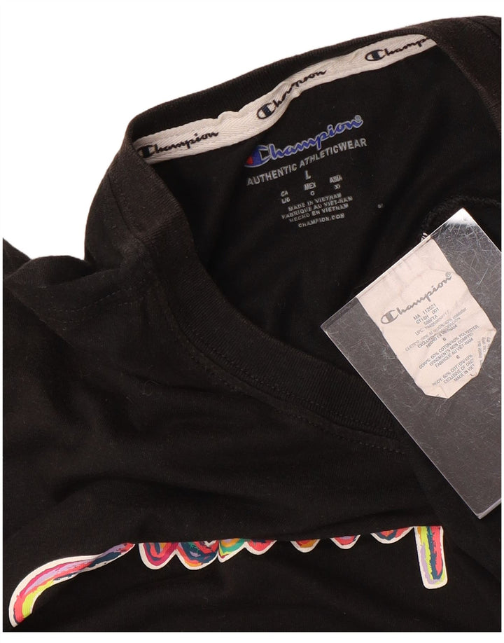 CHAMPION Damen Grafik-T-Shirt-Oberteil UK 16 Large Schwarz Baumwolle