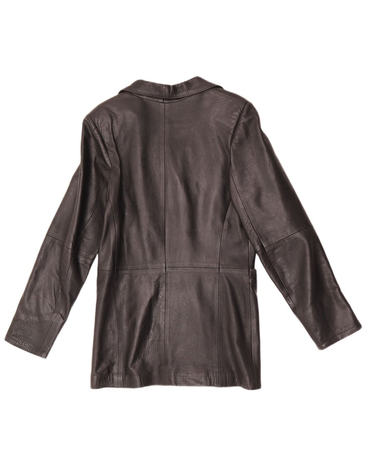 Vintage Damen 5 Knopf Leder Blazer Jacke UK 8 Small Schwarz