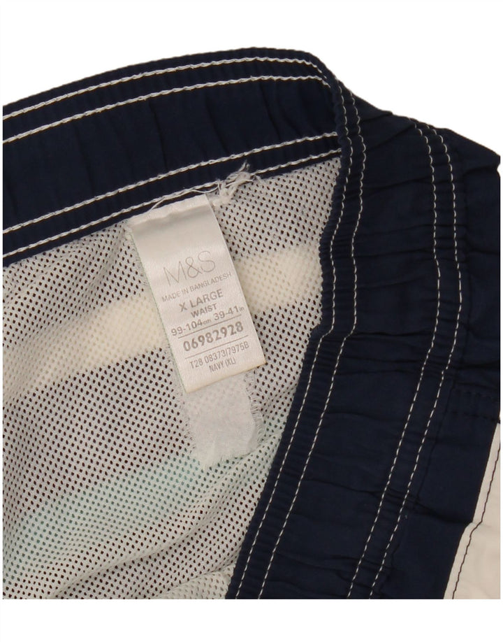 Marks & Spencer Herren-Badeshorts XL, marineblau, gestreift, Polyester
