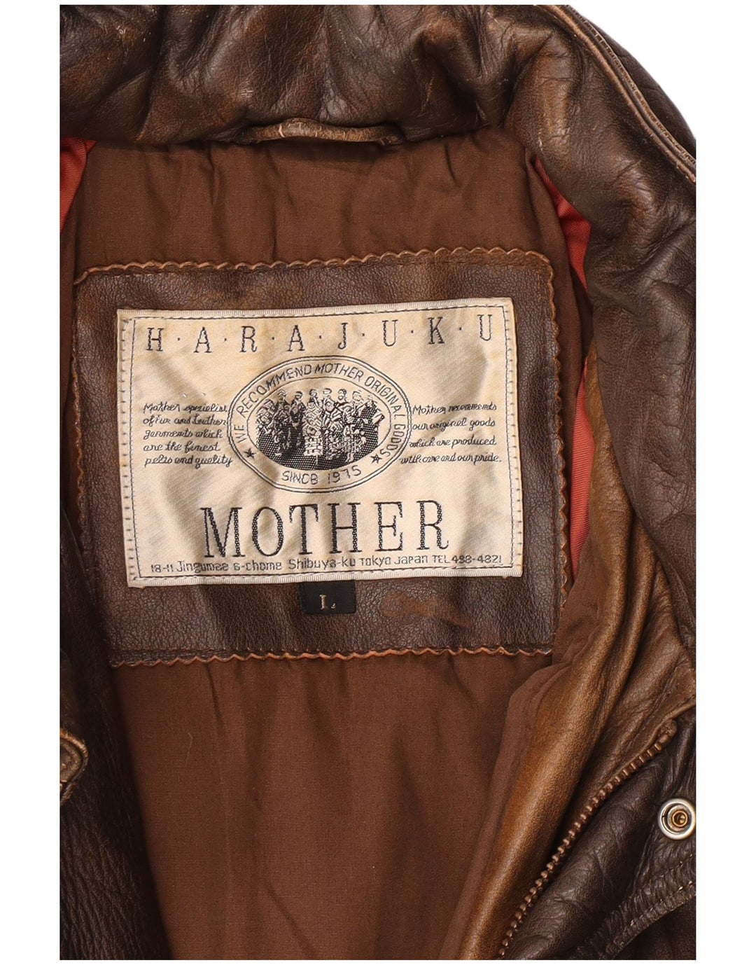 Harajuku Mother Herren Lederjacke UK 40 Großes braunes Leder