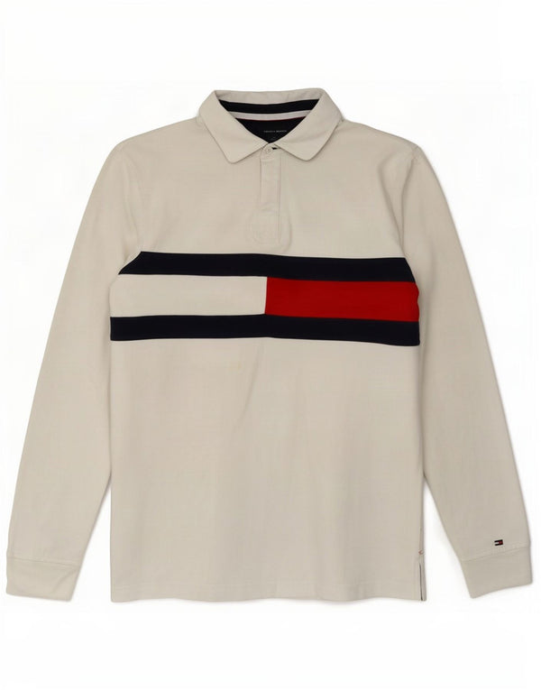 Tommy Hilfiger Herren-Langarm-Rugby-Poloshirt, Mittelweiß, Farbblock