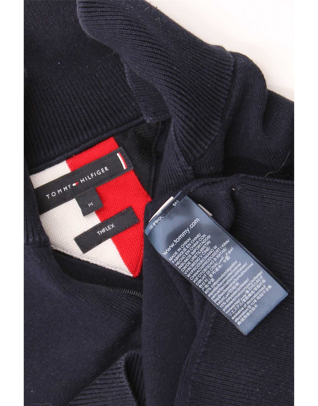 Tommy Hilfiger Herren-Pullover mit Reißverschluss am Hals, mittlerer Marineblau-Farbblock