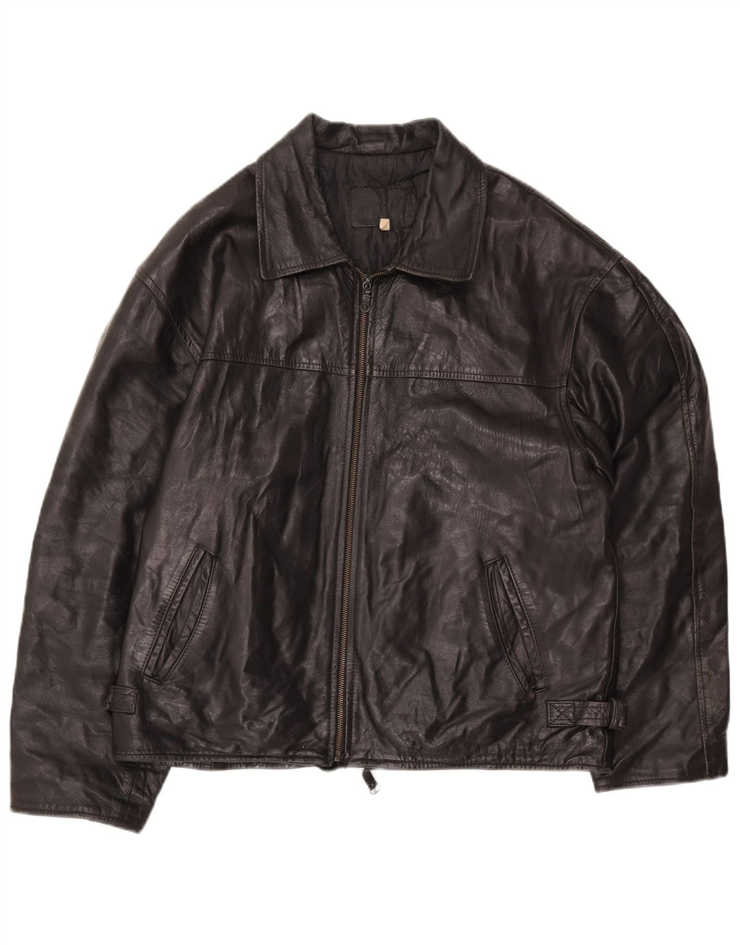 VINTAGE Damen Lederjacke IT 54 3XL Schwarz