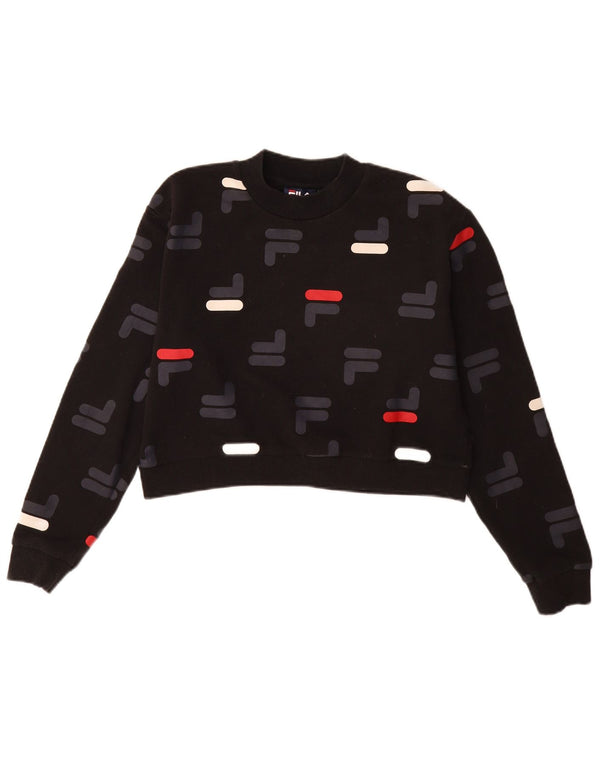 Fila Damen Übergroßer grafischer Crop-Sweatshirt-Pullover UK 10 Small Schwarz