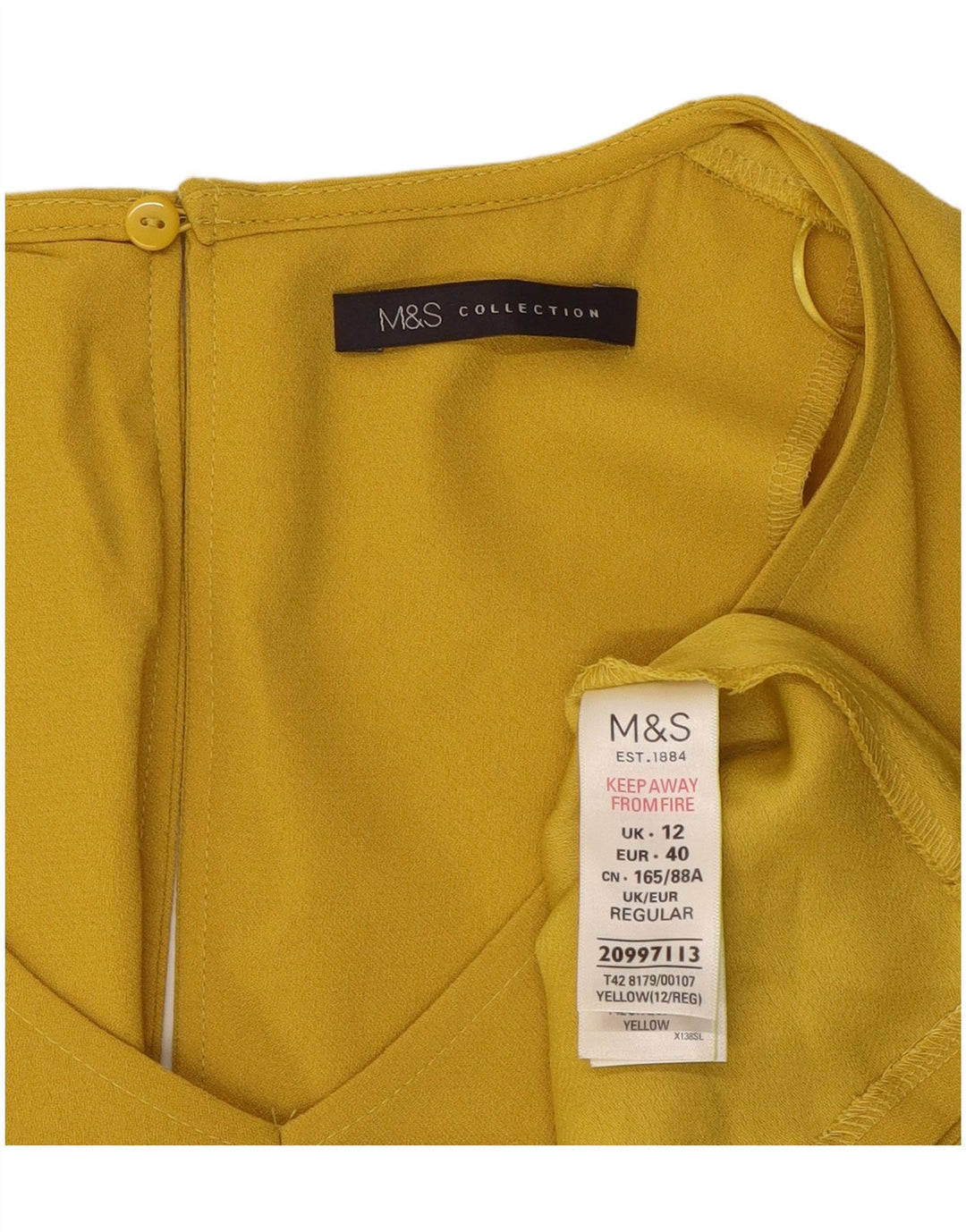 Marks & Spencer Damen A-Linien-Kleid UK 12 Mittelgelbes Polyester