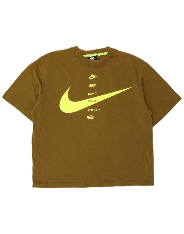 Nike Damen-T-Shirt mit Swoosh-Übergröße und Grafik, UK 10, Größe S, Khaki, Baumwolle