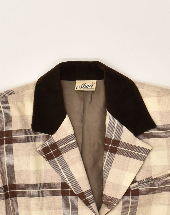 SHARI Womens 3 Button Blazer Jacket IT 42 Medium Brown Check Cupro | Vintage Shari | Thrift | Second-Hand Shari | Used Clothing | Messina Hembry 