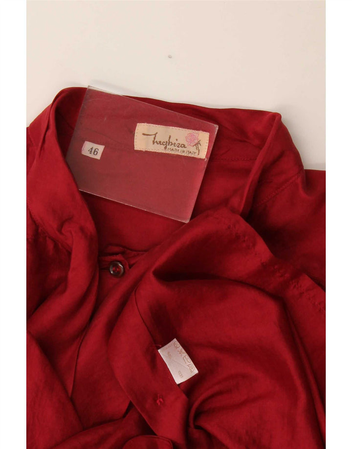 Vintage Damen-Hemdbluse mit Vorderkrawatte, IT 46, große Burgunder-Seide