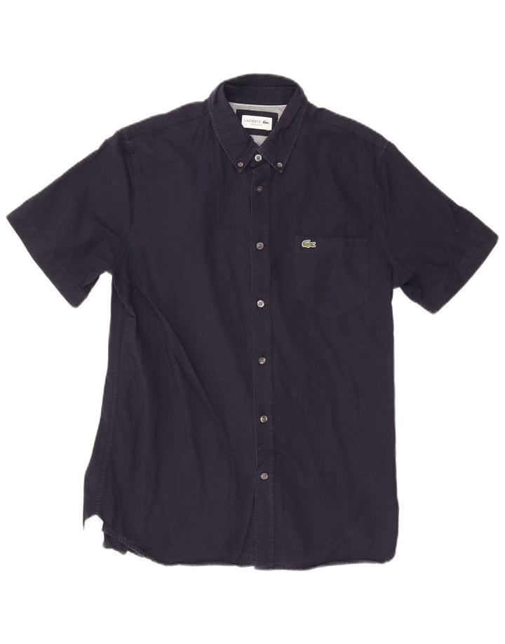 Lacoste Herren Kurzarm-Hemd mit regulärer Passform, mittelmarineblaue Baumwolle