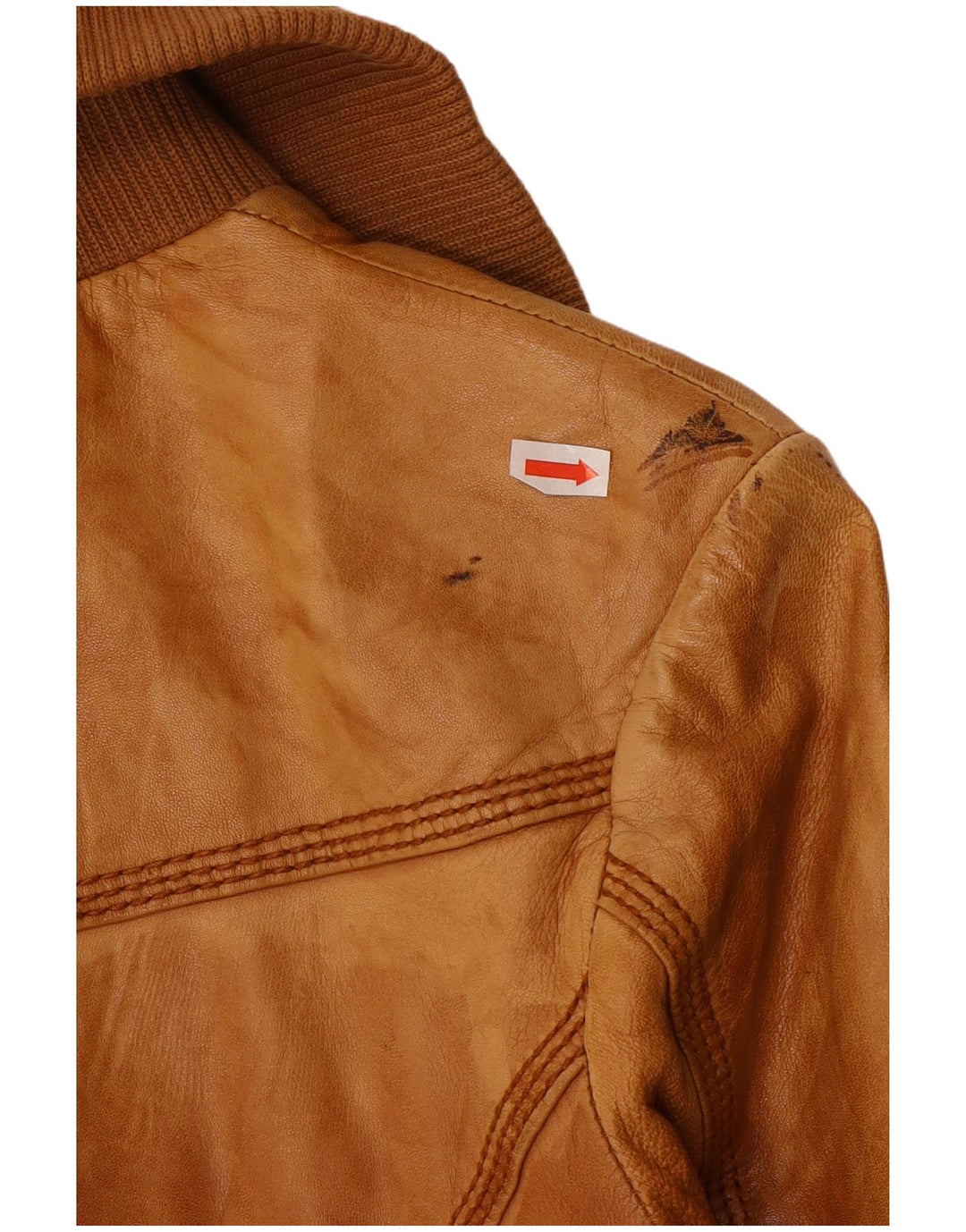 BERSHKA Damen Lederjacke UK 12 Mittelbraunes Leder