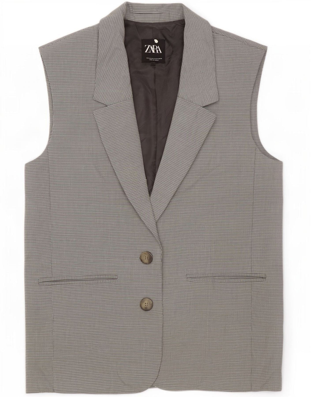 Zara Damen-Blazer, übergroß, ärmellos, Gr. 10, klein, grau kariert