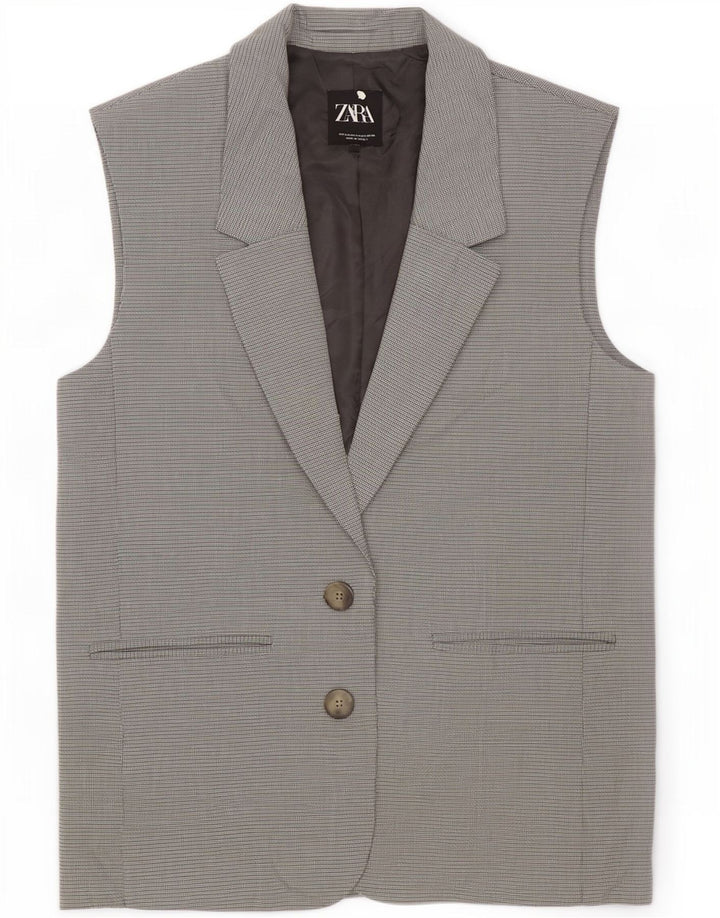 Zara Damen-Blazer, übergroß, ärmellos, Gr. 10, klein, grau kariert