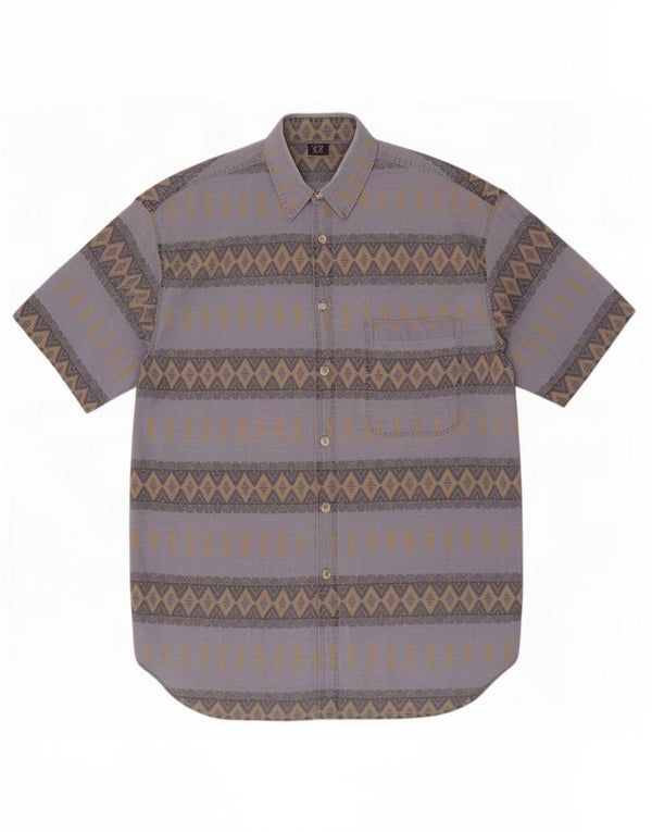 C & A Herren-Kurzarmhemd, Größe 43/44 XL, blaue geometrische Baumwolle