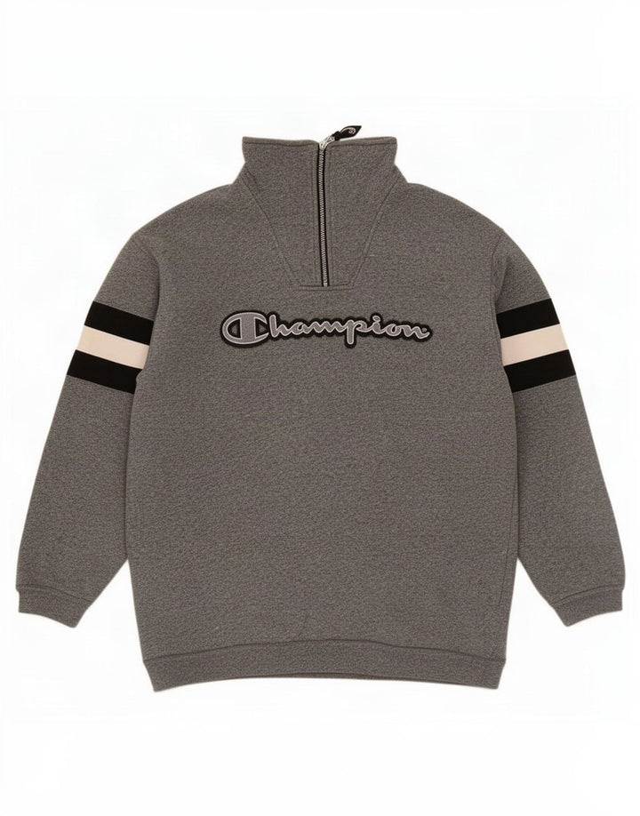 Champion Herren-Sweatshirt mit grafischem Reißverschluss, Mittelgrau, Farbblock