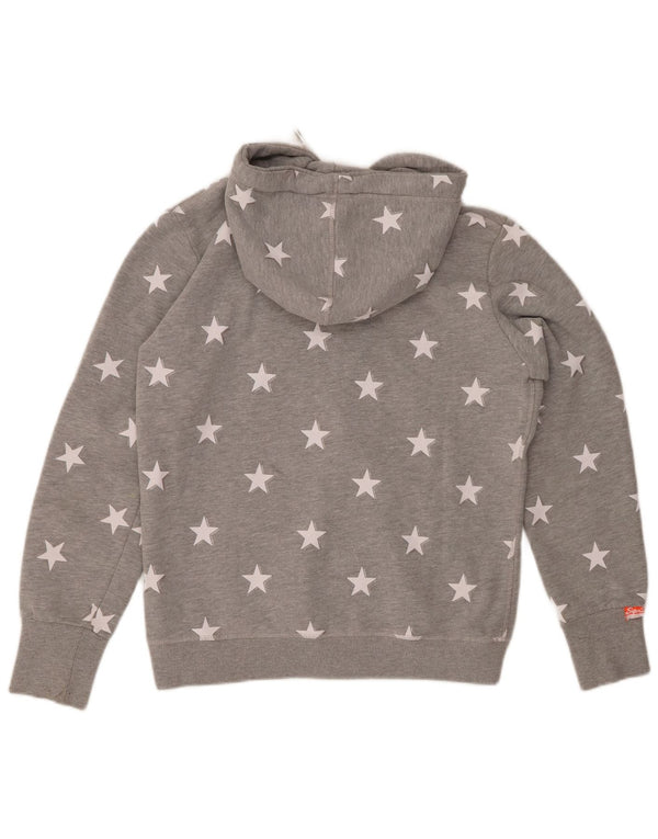 SUPERDRY Damen-Kapuzenpullover mit abstraktem Muster und Reißverschluss, Gr. 14, Grau
