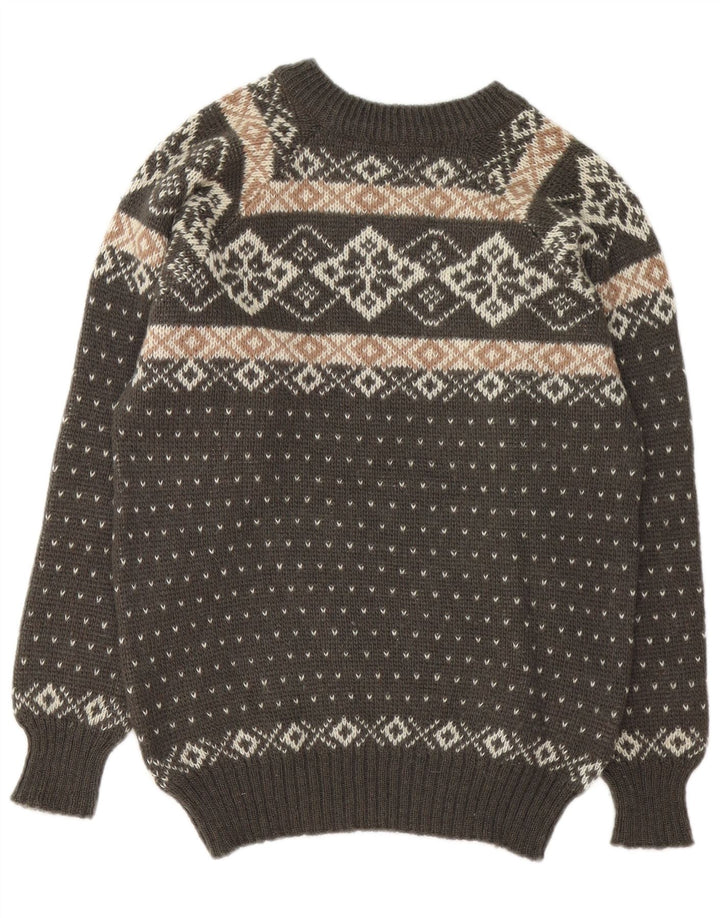 Vintage Herren Rundhalspullover Pullover Klein Braun Fair Isle