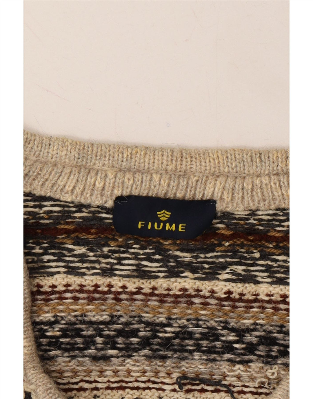 FIUME Mens Cardigan Sweater XL Grey Fair Isle Vintage Fiume and Second-Hand Fiume from Messina Hembry 