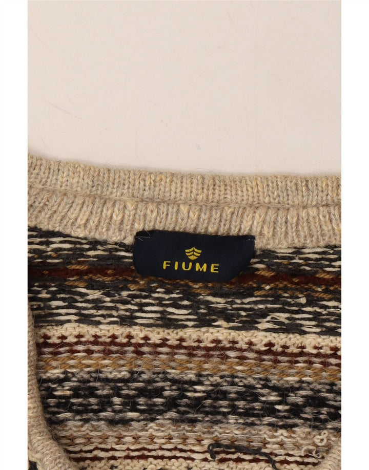 FIUME Mens Cardigan Sweater XL Grey Fair Isle Vintage Fiume and Second-Hand Fiume from Messina Hembry 