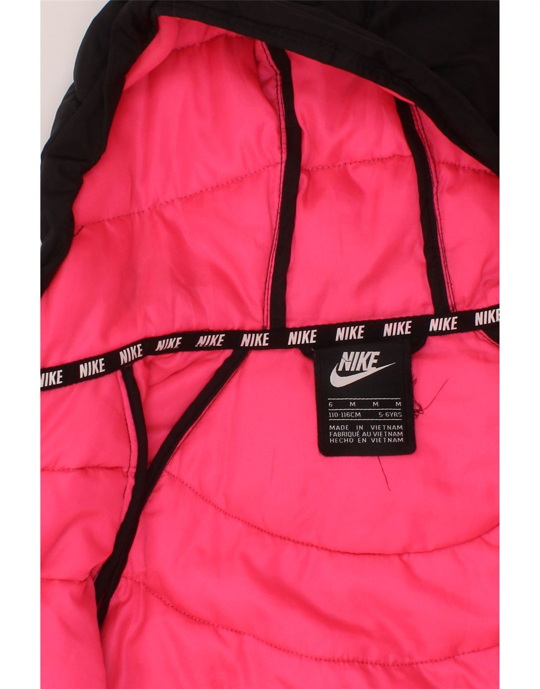 NIKE Wattierte Jacke mit Kapuze für Mädchen, 5–6 Jahre, Mittelschwarz, Farbblock