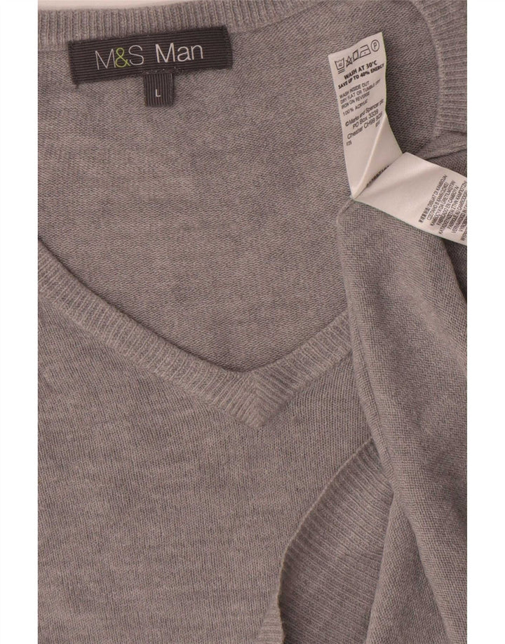 Marks & Spencer Herren-Pullover mit V-Ausschnitt, groß, Acryl, Grau