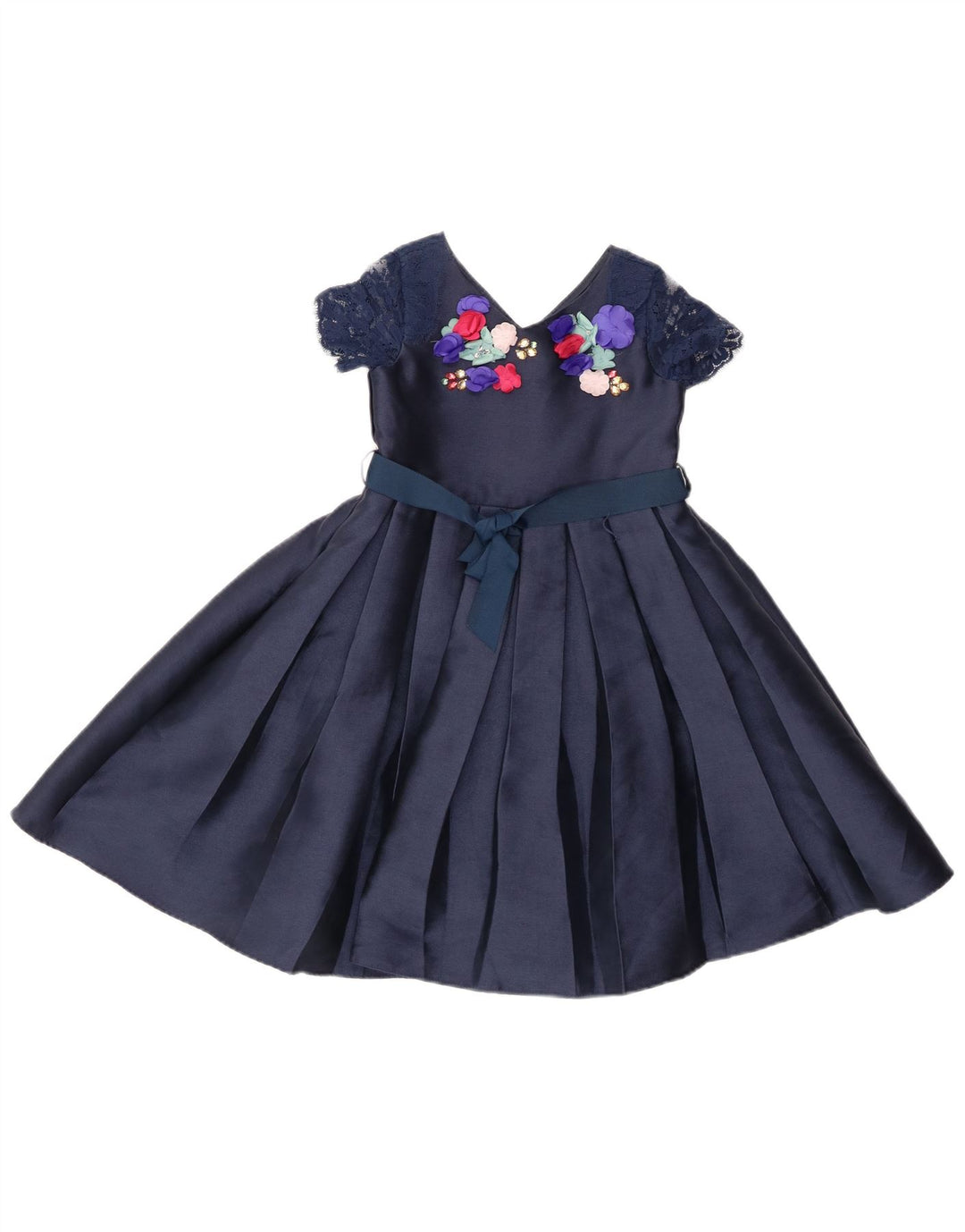 MONSOON A-Linien-Kleid für Mädchen, 9–10 Jahre, marineblaues Blumenmuster, Polyester