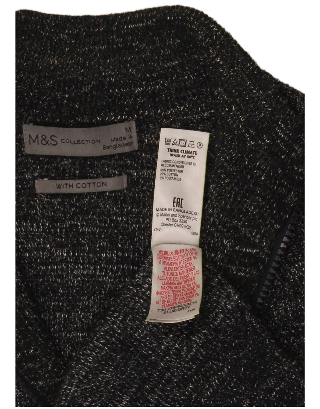 Marks & Spencer Herren-Strickjacke aus mittelgrau meliertem Polyester