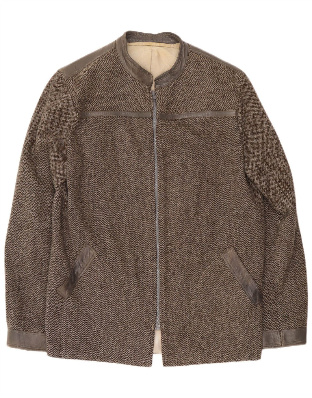 Vintage Herren Bomberjacke UK 38 Mittelgraues Fischgrätenmuster