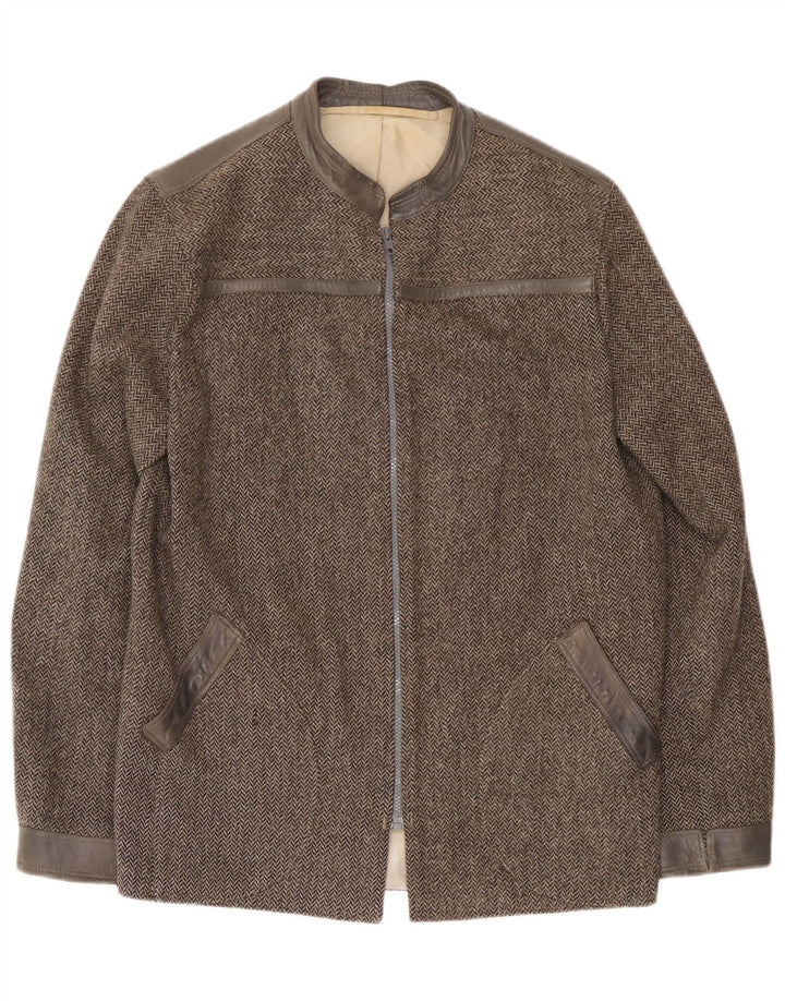 Vintage Herren Bomberjacke UK 38 Mittelgraues Fischgrätenmuster
