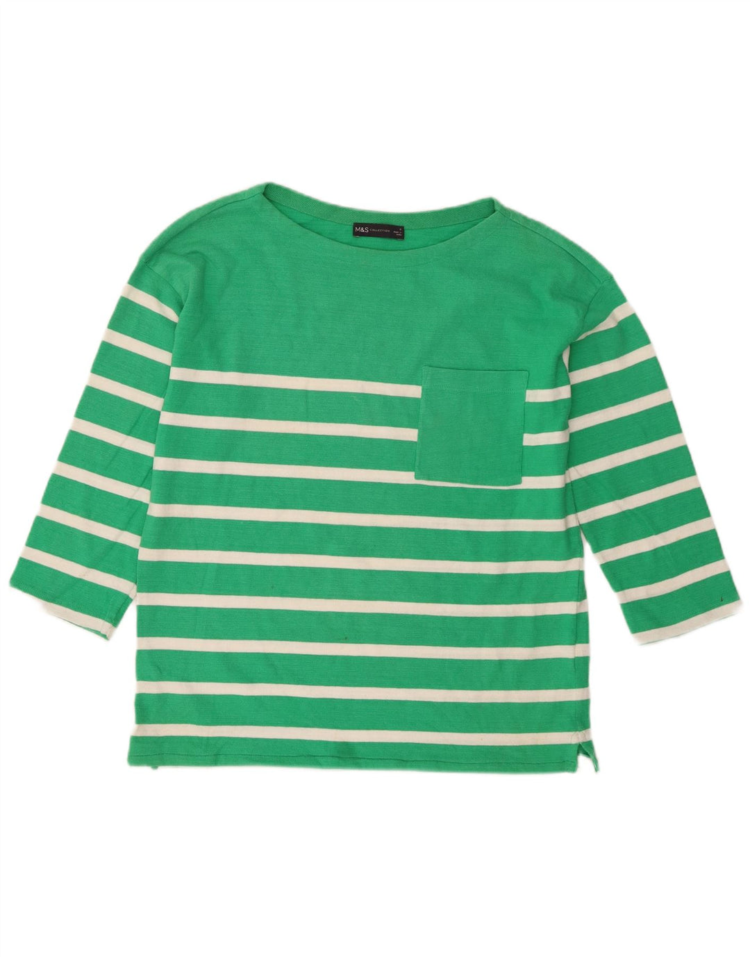 Marks & Spencer Damen-Oberteil in Übergröße, 3/4-Ärmel, UK-Größe 8, klein, grün gestreift