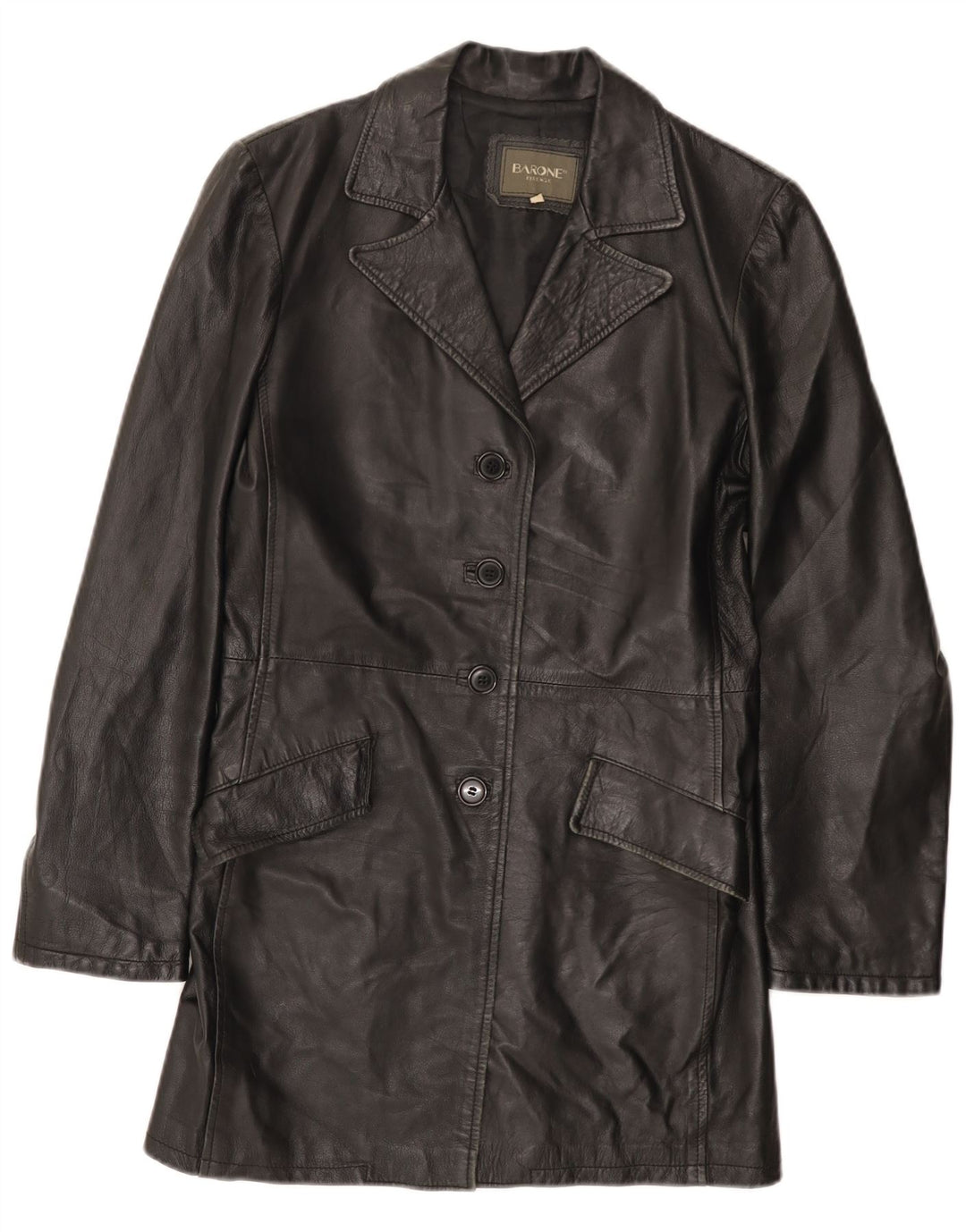 Barone Damen Ledermantel UK 12 Mittelschwarzes Leder