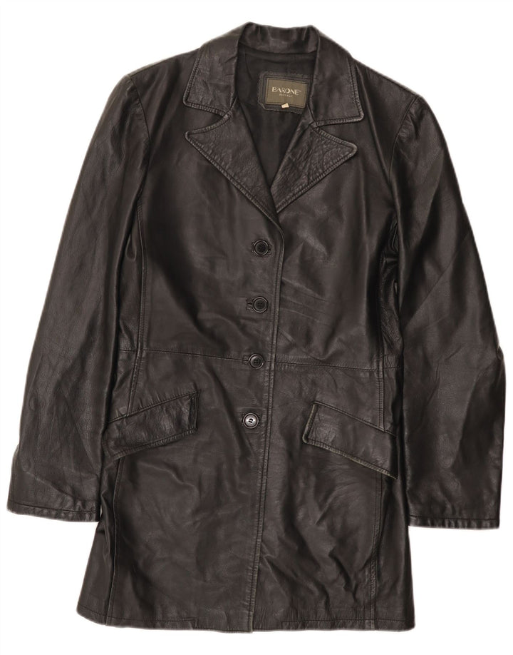 Barone Damen Ledermantel UK 12 Mittelschwarzes Leder