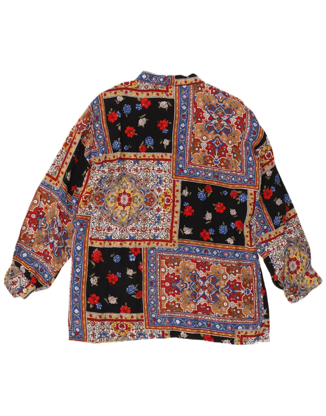 VINTAGE Damen Hemdbluse UK 16 Große bunte Patchwork-Viskose