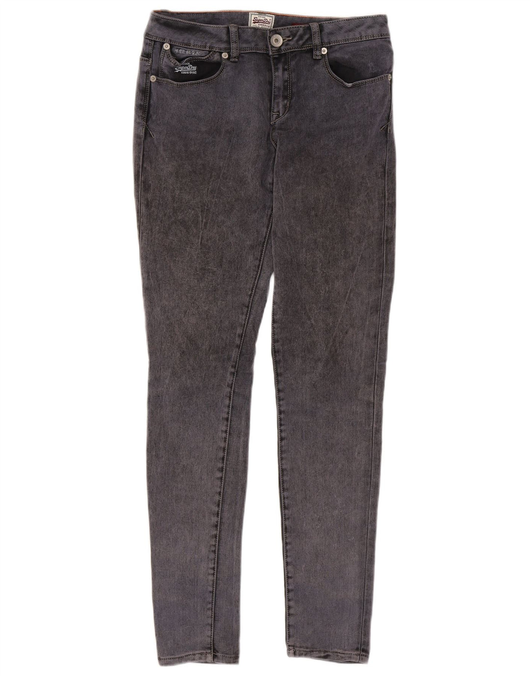 SUPERDRY Damen Super Skinny Jeans W30 L32 Graue Baumwolle