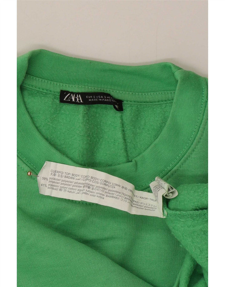 Zara Damen Crop Oversized Sweatshirt Pullover UK 10 Small Grün Polyester