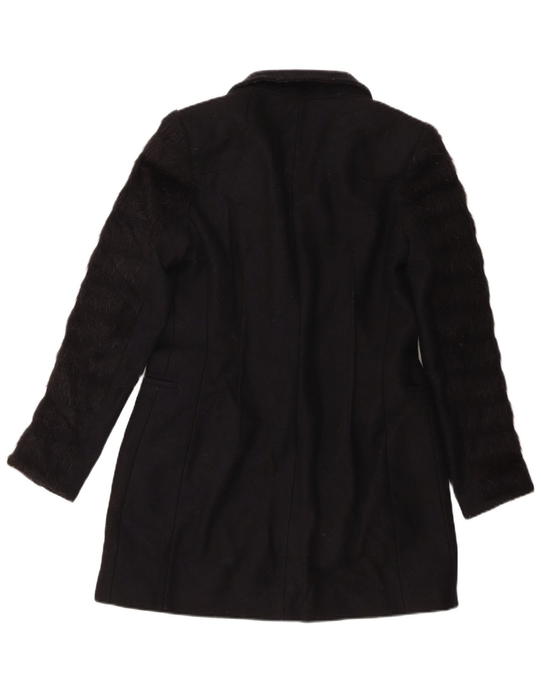 All Saints Damenmantel UK 10 Small Schwarz gestreifte Schurwolle