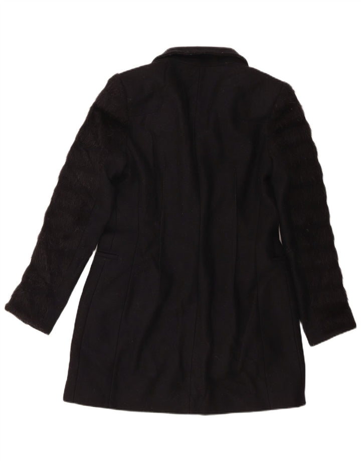 All Saints Damenmantel UK 10 Small Schwarz gestreifte Schurwolle