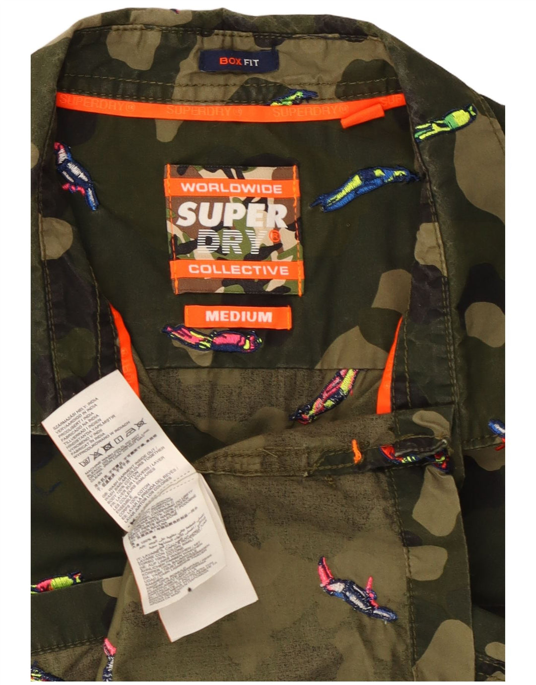 Superdry Herren Box Fit Kurzarmhemd Mittel Khaki Camouflage Baumwolle