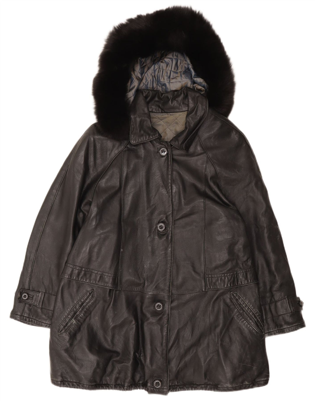 Basetti Damen Lederjacke mit Kapuze IT 46 Large Schwarz