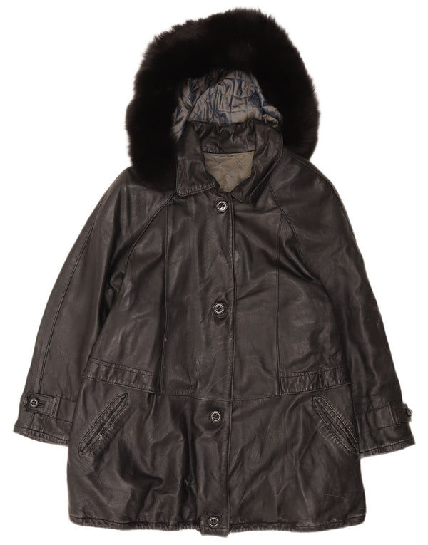 Basetti Damen Lederjacke mit Kapuze IT 46 Large Schwarz